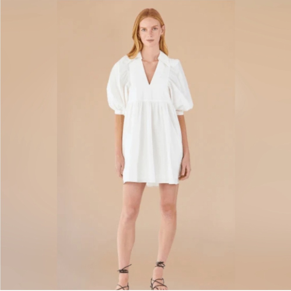 HUNTER BELL White Puff-Sleeve Mini Dress